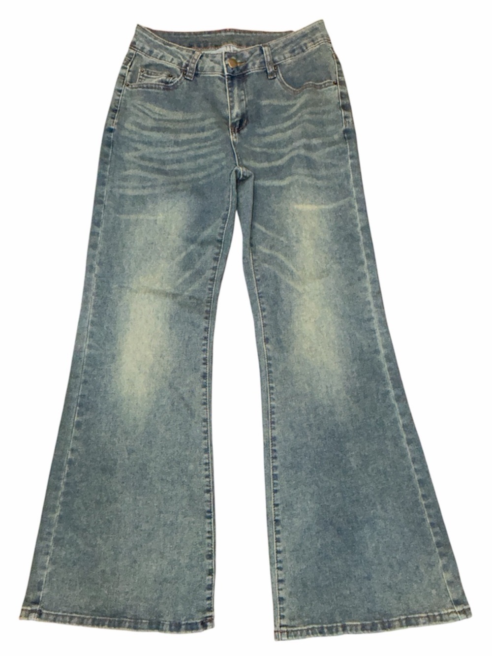 Dazy Size S Light Wash Flare Leg Denim Jeans Faded Whiskering Distressed